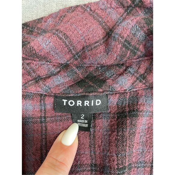 Plaid Button Down Shirt Torrid Women 2XL Burgundy Black Soft Casual Fall Style - Picture 3 of 8